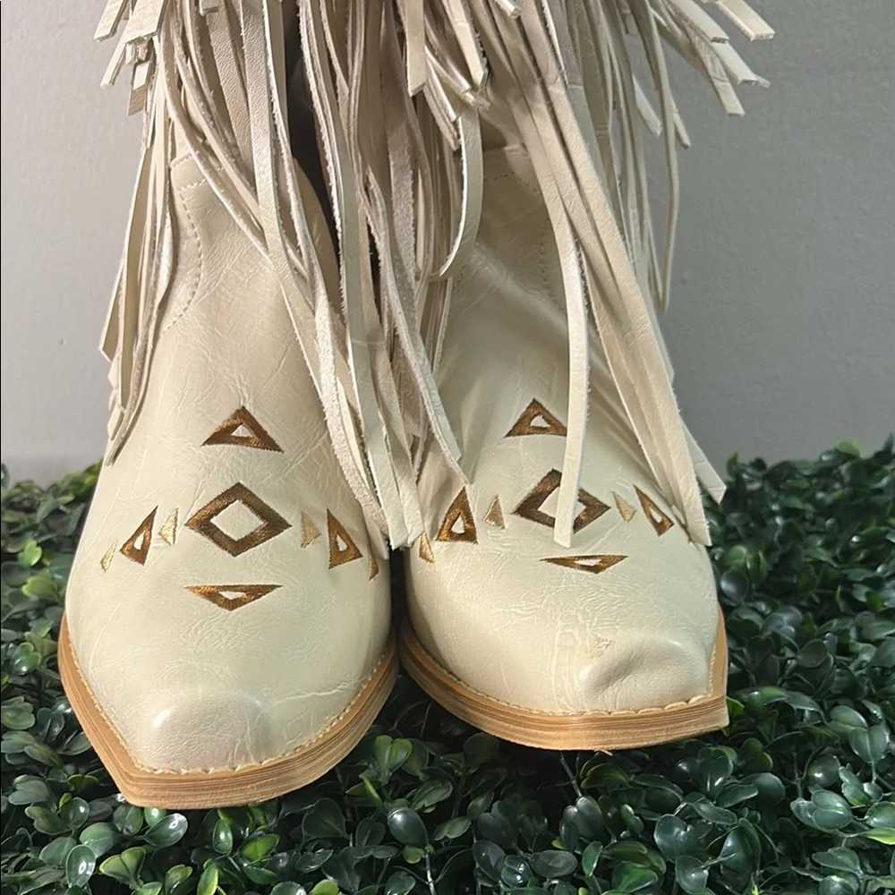 Fringe Western Boots - Cream - Picture 8 of 11